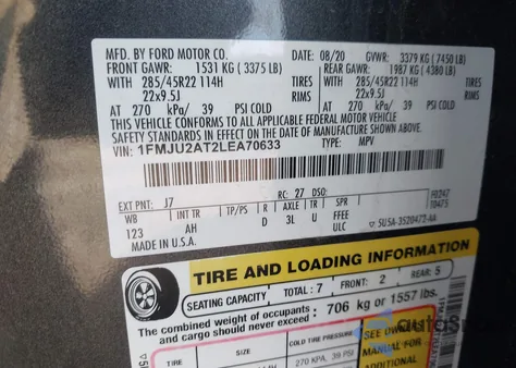 2020 Ford Expedition Limited из США, поврежденный, VIN 1FMJU2AT2LEA70633